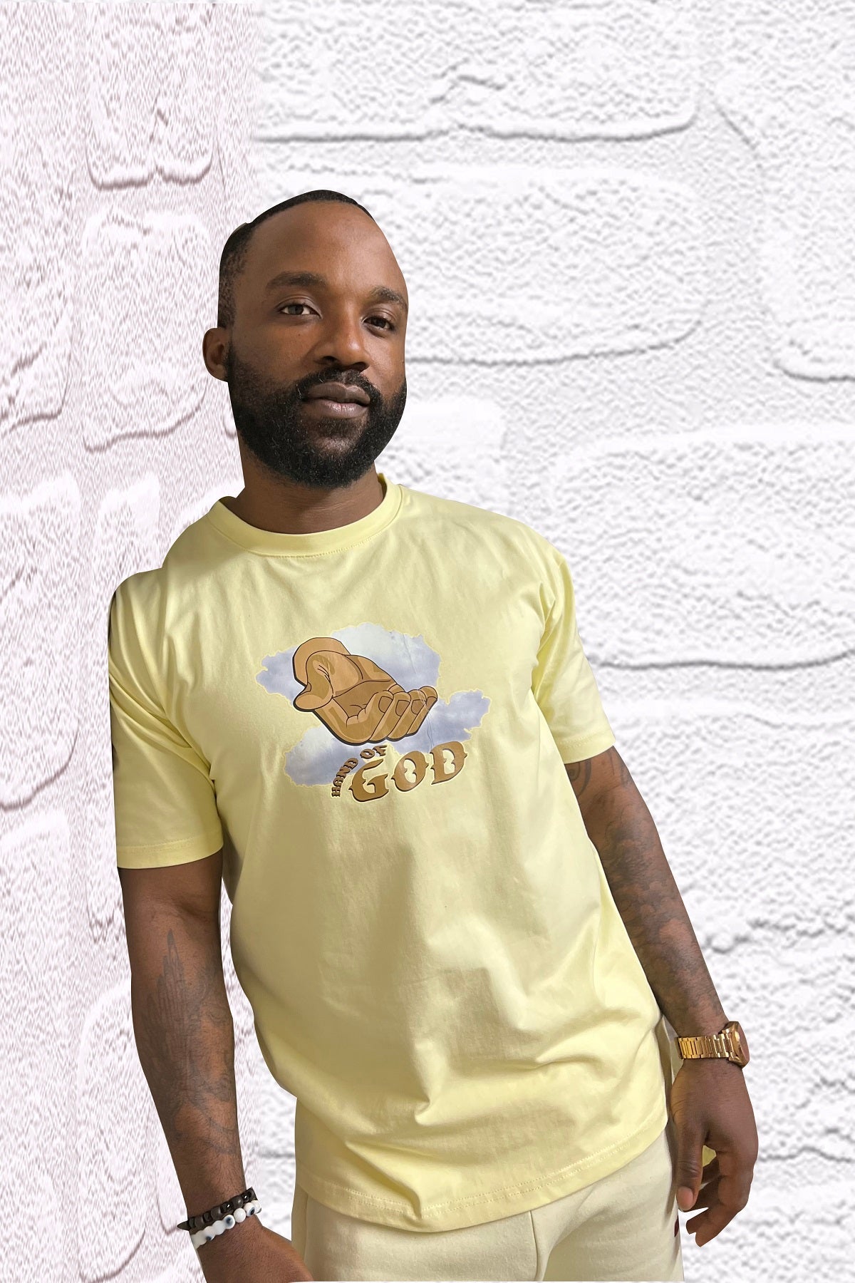 Hand of God T Shirt - pastel Light Yellow