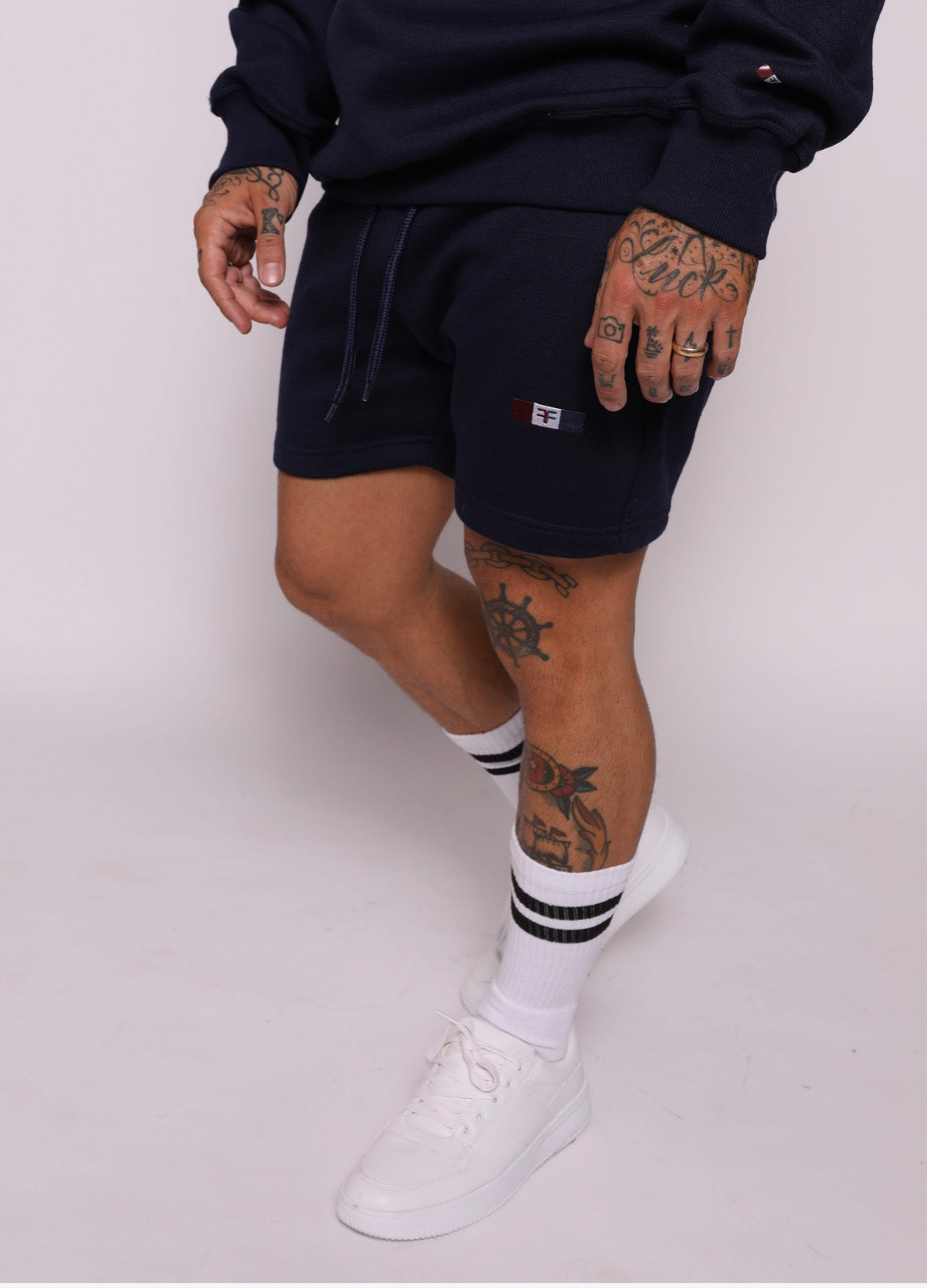tapered fit zipper short - Navy Blue – fashcolony