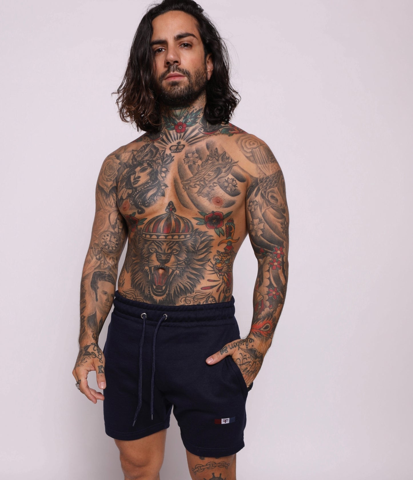 tapered fit zipper short - Navy Blue