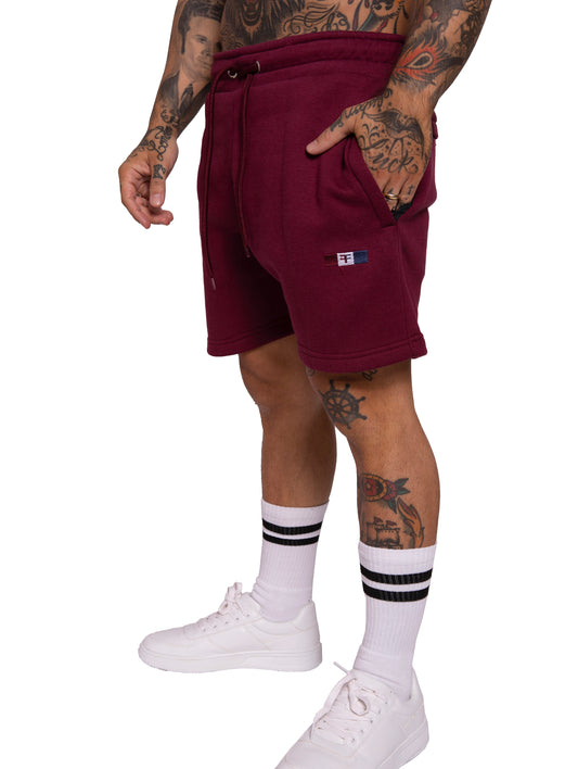 tapered fit zipper short - Burgundy