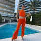 Flare Unisex Trousers with zipper pocket - Orange
